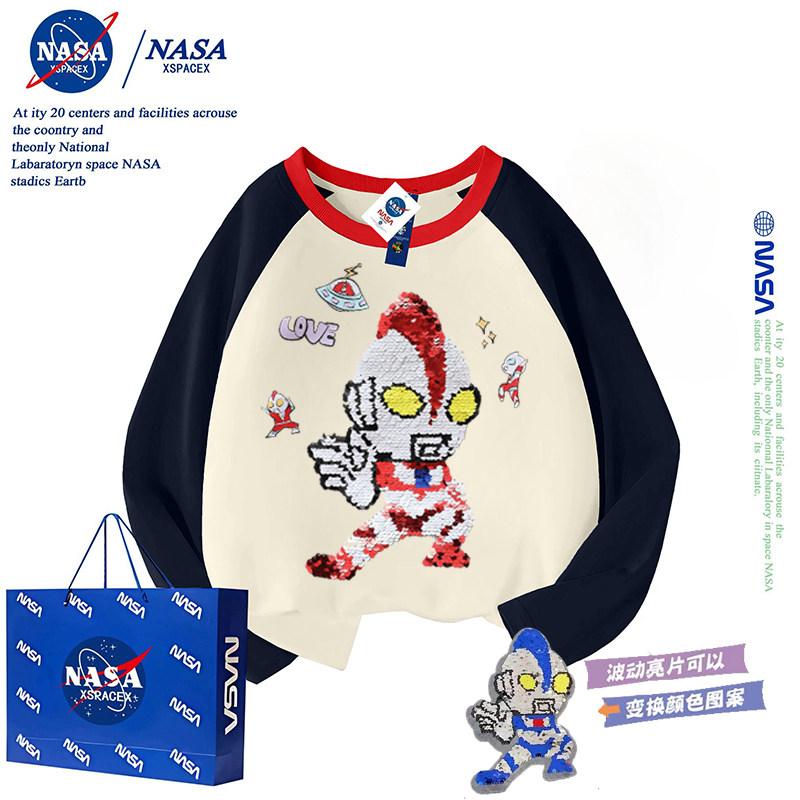 NASA联名奥特曼迪迦重工亮片纯棉短袖T恤儿童中小男童长袖上衣潮