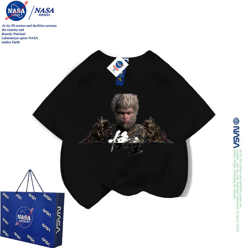 NASA黑神话悟空齐天大圣周边儿童纯棉短袖T恤一家三口亲子装上衣,童装/婴儿装/亲子装,T恤,淘宝优惠券,粉丝福利购,淘宝优惠卷