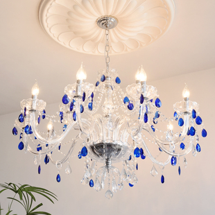 法式轻奢水晶吊灯复古客厅主灯餐厅灯大气高级感公主蓝色卧室灯