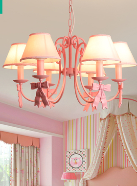 儿童房间吊灯女孩现代简约isn公主房粉卧室韩式法式欧蝴蝶结护眼