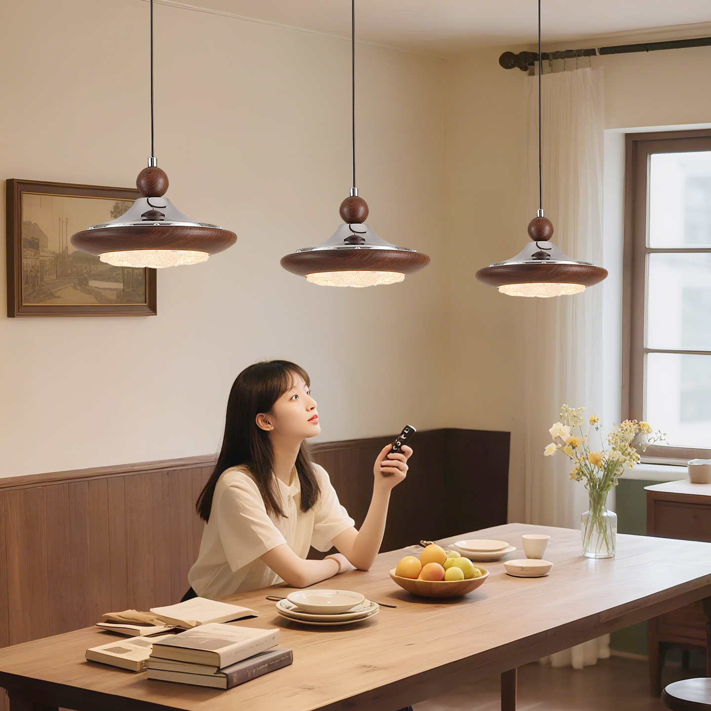 轻奢餐厅三头可升降艺术吊灯