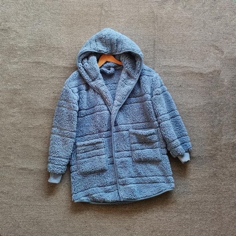 外贸原单出口欧美女士秋冬季加厚羊羔绒中长款开衫外套宽松家居服