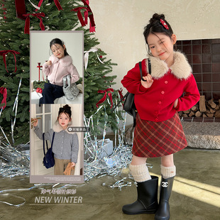 冬日氛围感拉满!女童时髦自带贵气感温柔蓬松毛领毛衣针织衫上衣