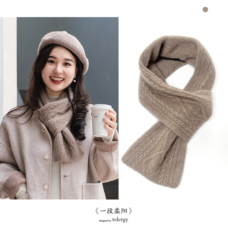 浮梦灵犀  纯山羊绒双层加厚短款穿孔式麻花围脖/一段柔阳