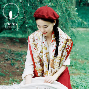 浮梦灵犀 真丝丝巾大方巾桑蚕丝披肩韩版百搭围巾小红帽与大灰狼