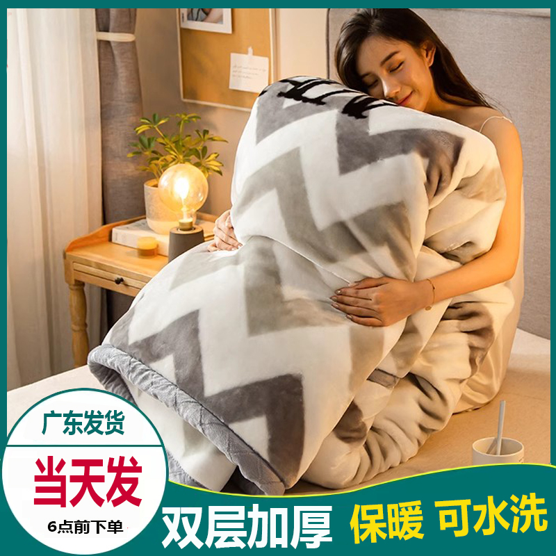 广东发货加厚双层拉舍尔毛毯学生午睡毛毯保暖冬季珊瑚双人毯子