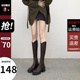 长筒靴女秋冬季 新款 V口高跟骑士靴包腿长靴小鸟腿瘦瘦靴棕色靴子