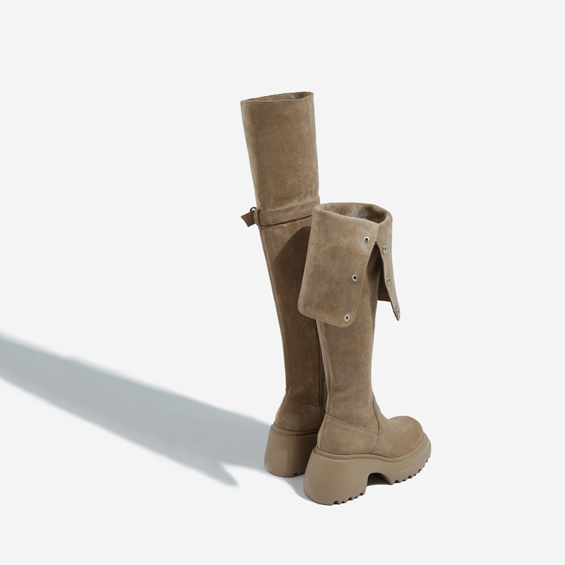 美拉德两穿翻折高跟过膝靴子女长筒靴厚底2024新款显瘦高筒长靴女