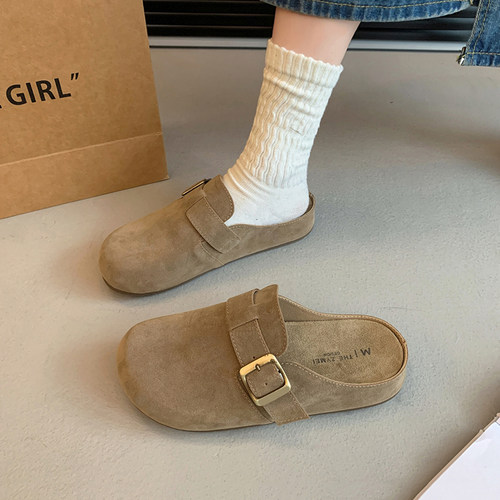 博肯半拖鞋女春夏季2025新款外穿半包头拖鞋子凉拖法式厚底勃肯鞋