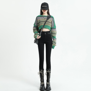 潮紧身铅笔裤 2026春季 百搭韩版 女高腰显瘦弹力时尚 黑色小脚牛仔裤