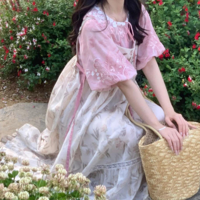 夏季新中式国风背带连衣裙套装