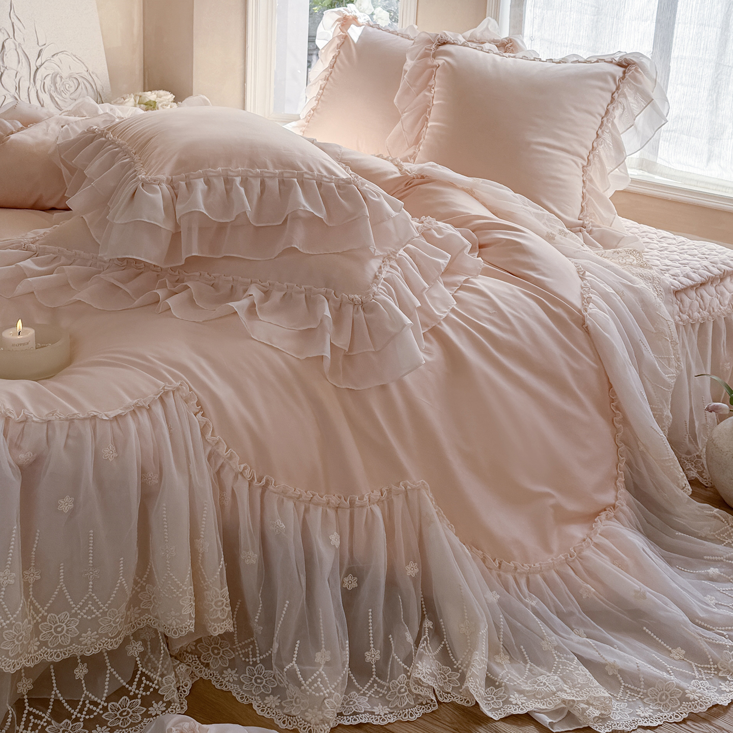 法式高端纯棉浪漫蕾丝刺绣四件套