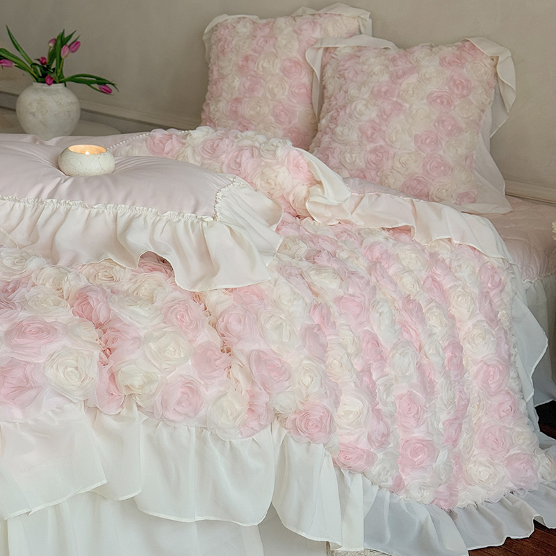 法式少女全棉四件套浪漫立体玫瑰