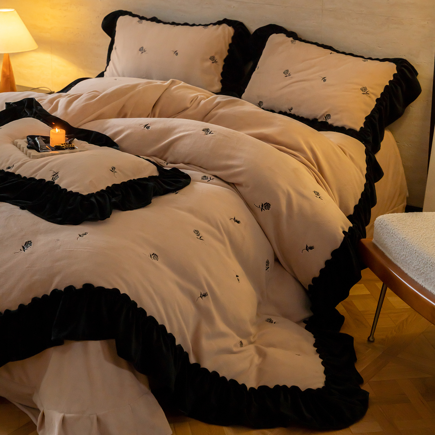 法式复古风冬季双面牛奶绒四件套