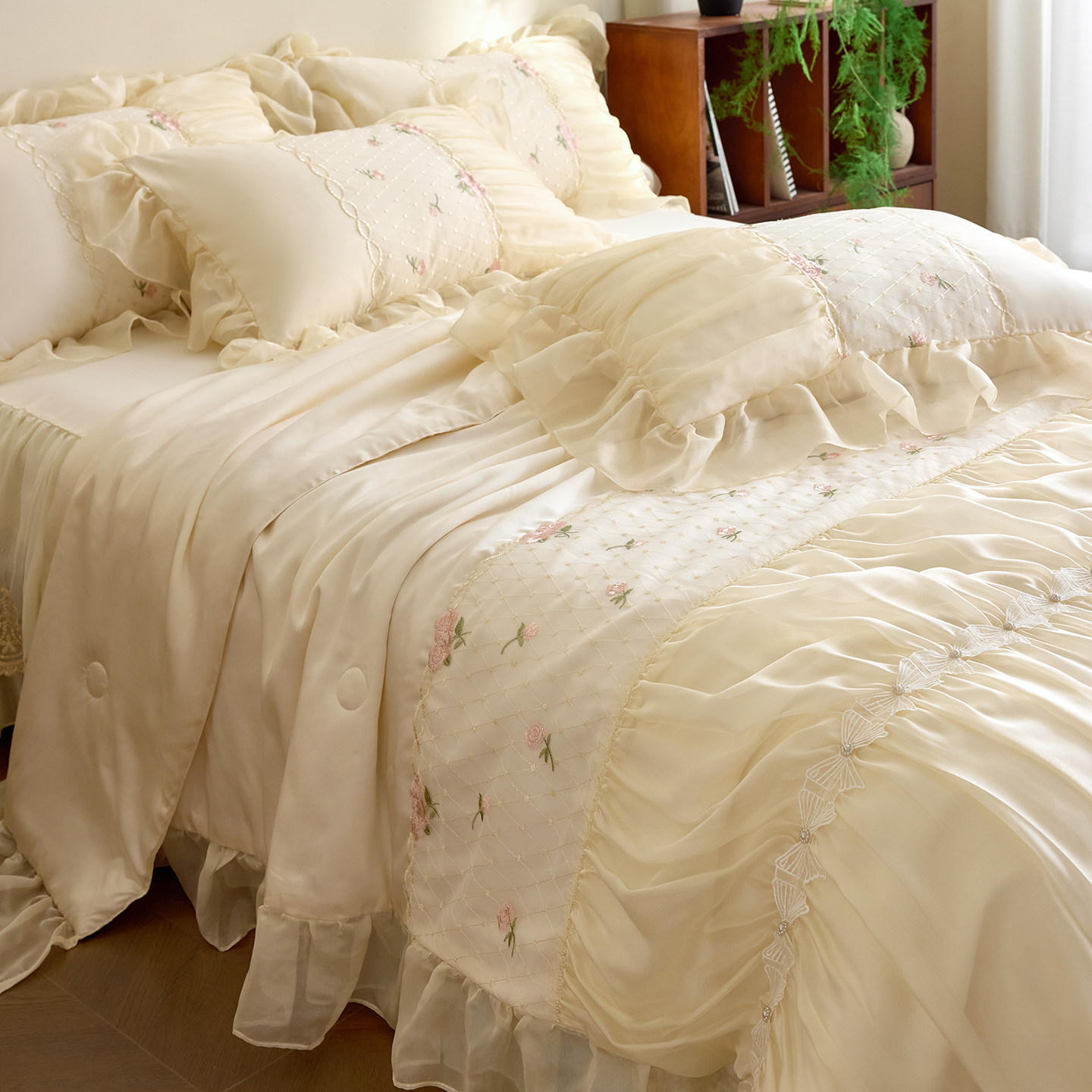 法式少女心夏季天丝夏凉被四件套床裙款被套床单可机洗凉感空调被,床上用品,化纤被,淘宝优惠券,粉丝福利购,淘宝优惠卷