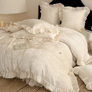 法式花边加厚牛奶绒床上四件套公主风高端金丝水貂绒保暖入冬被套