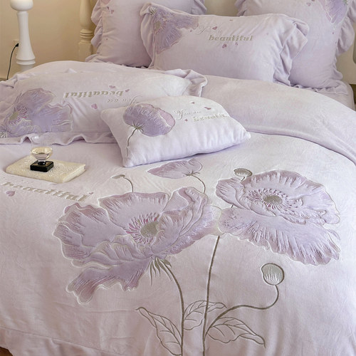 田园蓄热保暖加厚牛奶绒四件套