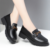 真皮极简乐福鞋 英伦风一脚蹬小皮鞋 女单鞋 2025春新厚底低跟妈妈鞋