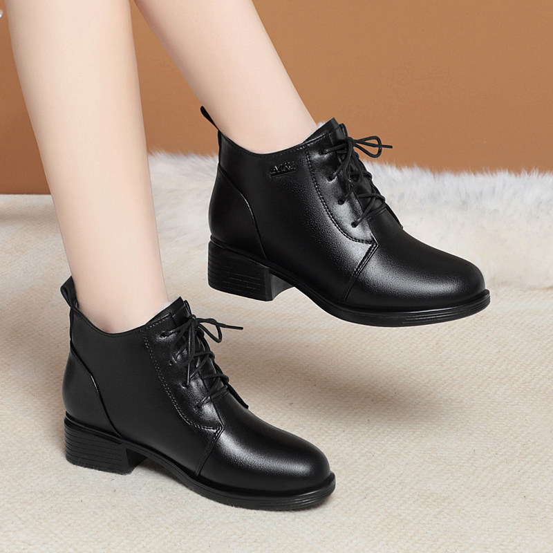 真皮短靴女单靴低跟软皮秋冬马丁靴软底羊毛靴子妈妈棉鞋皮鞋大码,女鞋,时装靴,淘宝优惠券,粉丝福利购,淘宝优惠卷