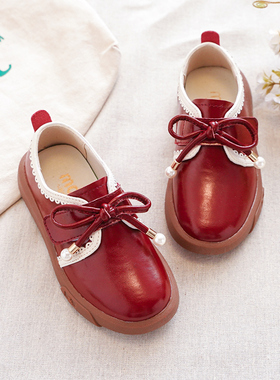 春季蝴蝶结真皮女童公主鞋儿童小皮鞋2025软底宝宝皮鞋单鞋低帮
