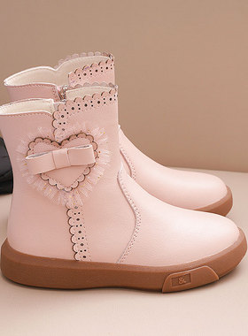 女童公主靴中筒真皮加绒加厚儿童棉靴 2025冬新款大棉新年皮靴