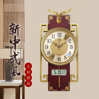 新中式创意挂钟免打孔超静音挂钟客厅家用卧室钟表创意挂表网红钟