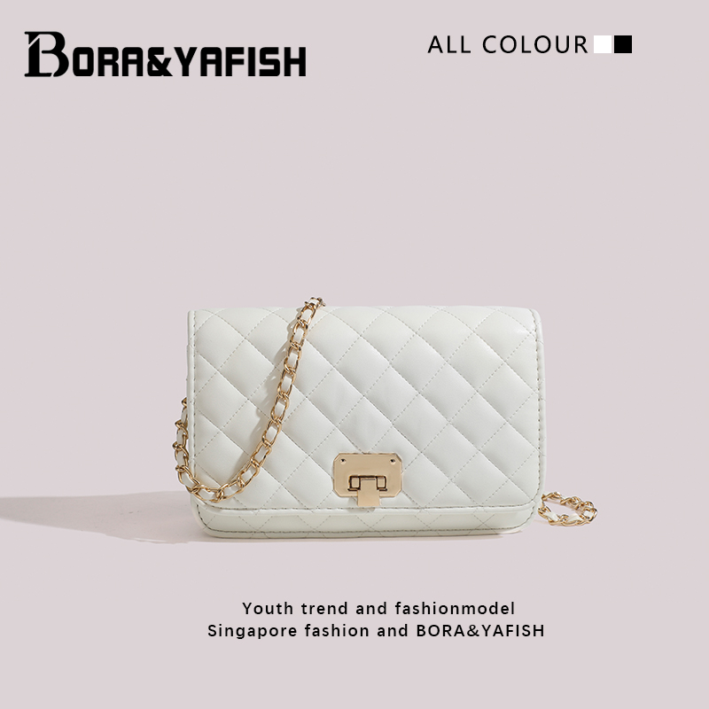 白色菱格链条包2023新款女包