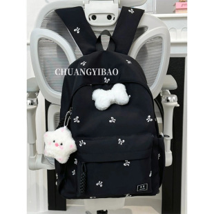 书包女生初中生小学生ins风高颜值黑色耐脏黑肩包女孩小双肩包女