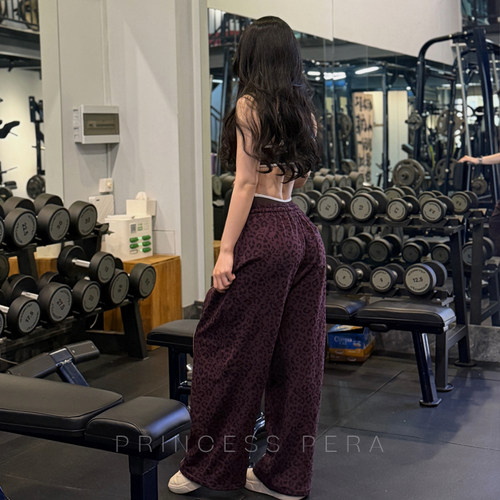超jue豹纹卫裤百搭男女同款