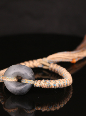 天然和田玉青花籽料黑白分明平安扣手工编织古朴意境手链手串