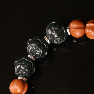 天然和田玉青玉一细料三不猴不听不说不看配猴头手链手串