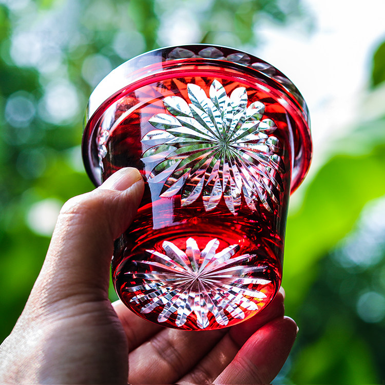 萨摩切子高档洋酒杯带盖 创意礼物杯子 日式菊花纹清酒杯梅子酒杯