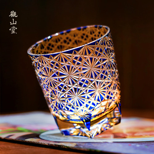 江户切子蓝雏菊酒杯木质礼盒包装