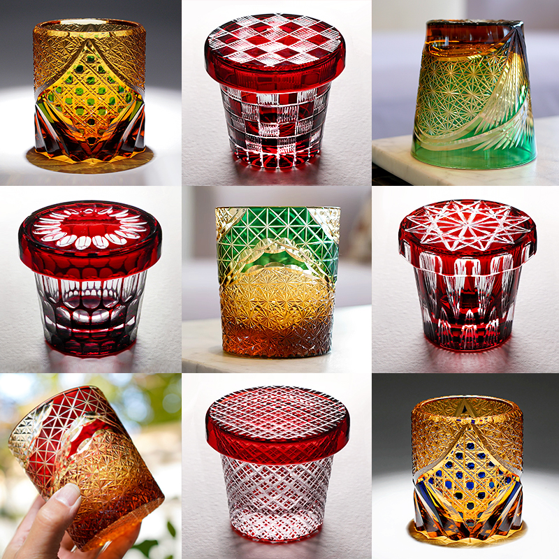 七宝切子威士忌酒杯纯手工刻花