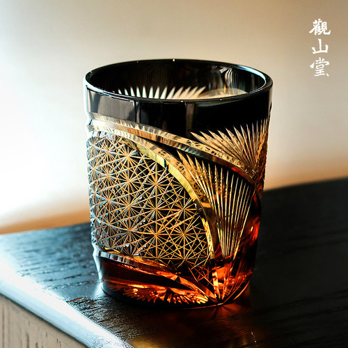 江户切子日式手工菊纹威士忌酒杯