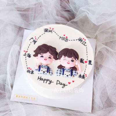 七夕软陶人偶装饰品道具生日蛋糕