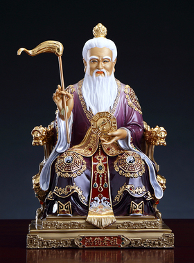 纯铜彩绘鸿钧老祖神像家用供奉