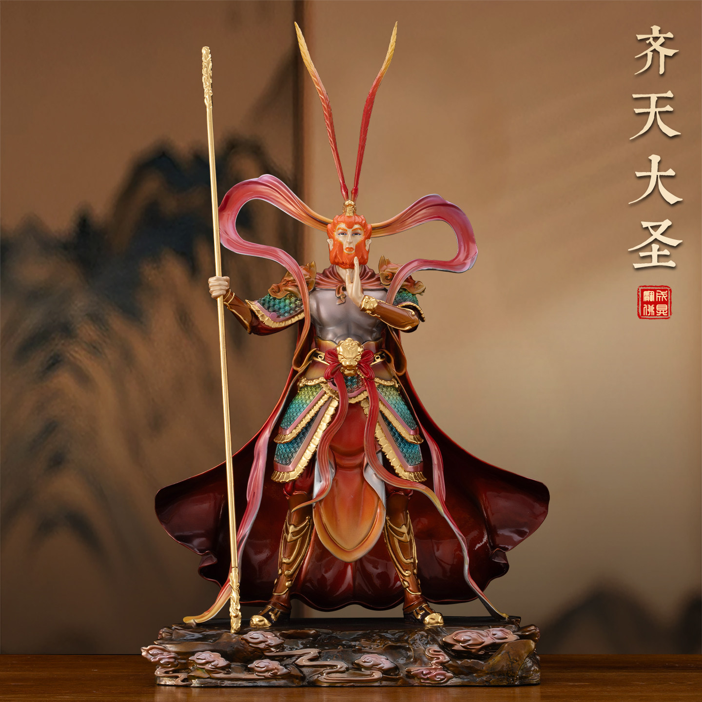 纯铜丹彩贴金齐天大圣神像家用客厅斗战胜佛孙悟空孙行者铜像摆件