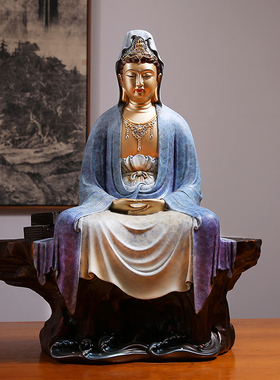 纯铜贴金自在南海观音佛像