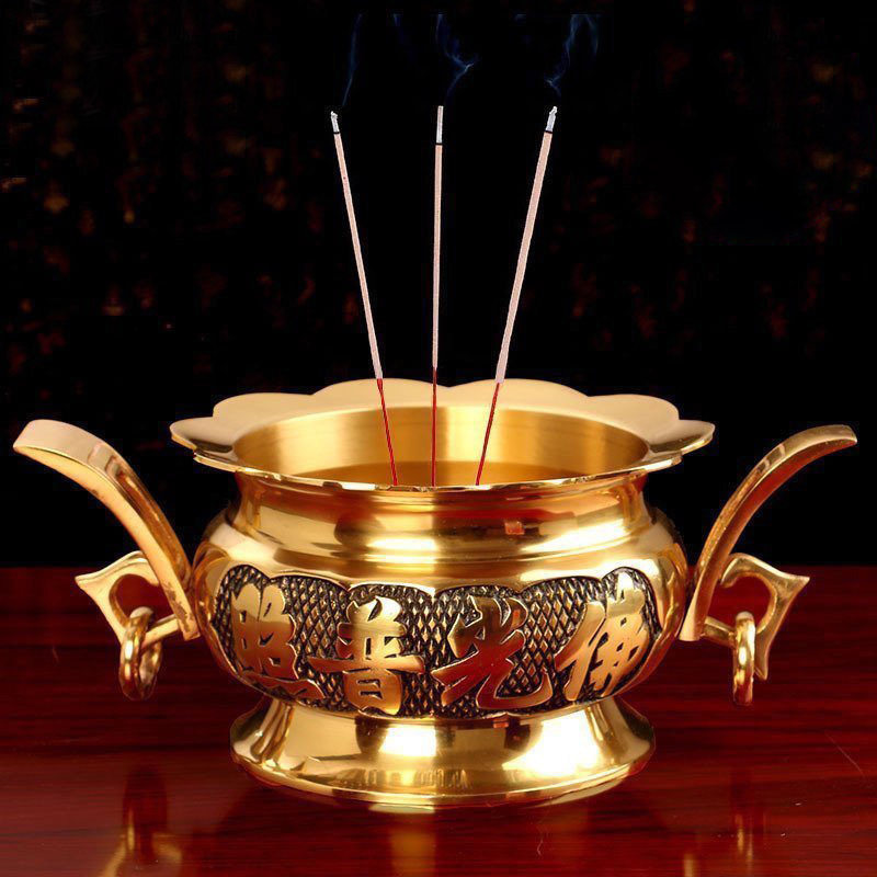 宝成佛具用品莲花烧香炉 纯铜香插家用 供佛室内供财神小香炉迷你