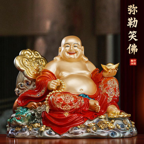 纯铜彩绘如意弥勒佛佛像摆件