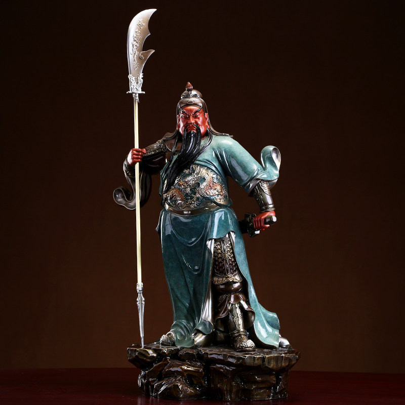 铜雕高温着色关公神像客厅招财武财神关羽铜像关二爷全铜雕像摆件