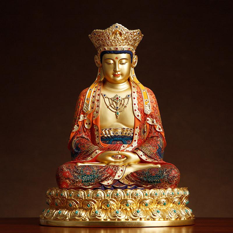 传世系列纯铜手工彩绘毗卢观音菩萨佛像家用供奉寺庙观音铜像摆件