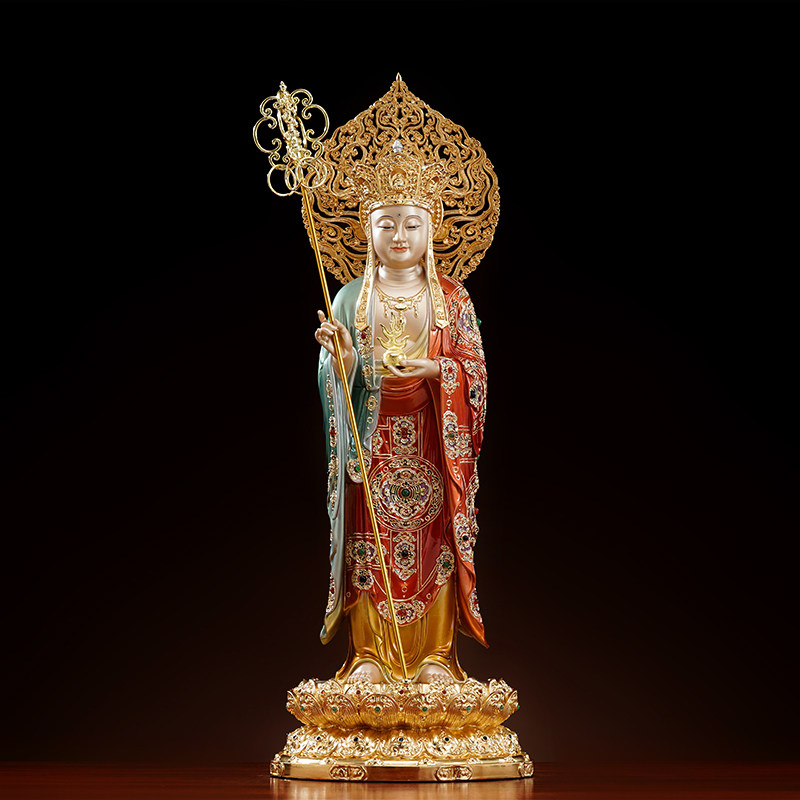 台湾纯铜带帽地藏菩萨像九华山站地藏王佛像家用供奉铜像摆件