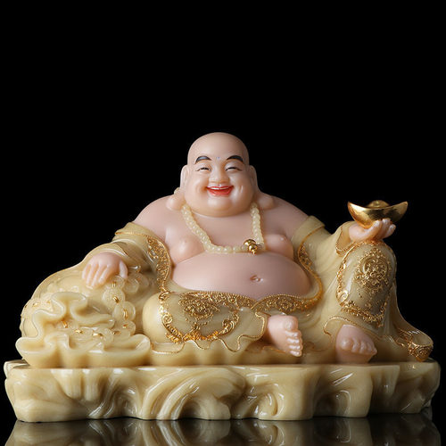 汉白玉黄玉镶金大肚弥勒笑佛摆件家用供奉客厅招财布袋和尚佛像 - 封面