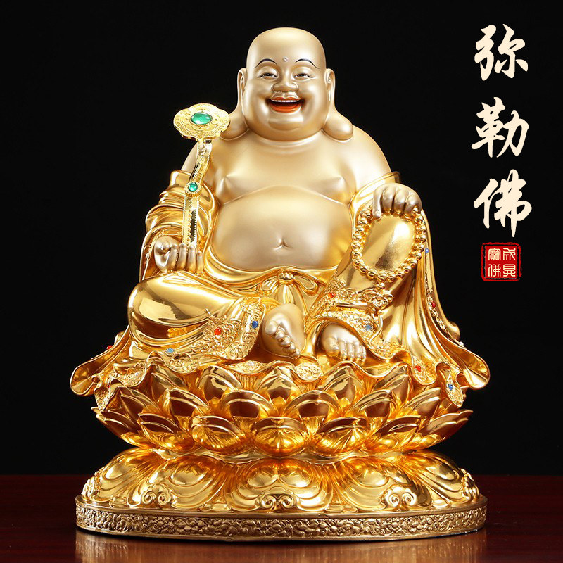 纯铜贴金大肚弥勒佛像家用客厅招财笑佛未来佛菩萨珐琅彩铜像摆件