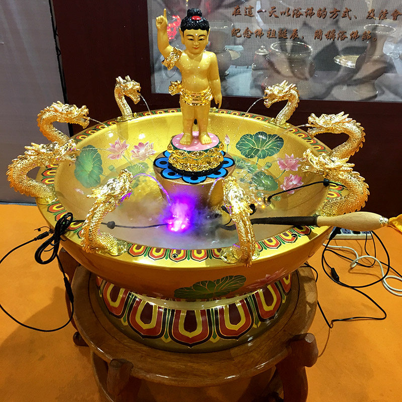 佛具浴佛用品浴佛盆喷水九龙浴佛盆纯铜莲花浴佛盘送浴佛勺喷雾器