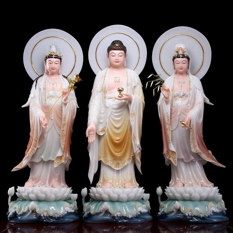 圆通佛具汉白玉西方三圣佛像家用供奉阿弥陀佛观音大势至佛像摆件