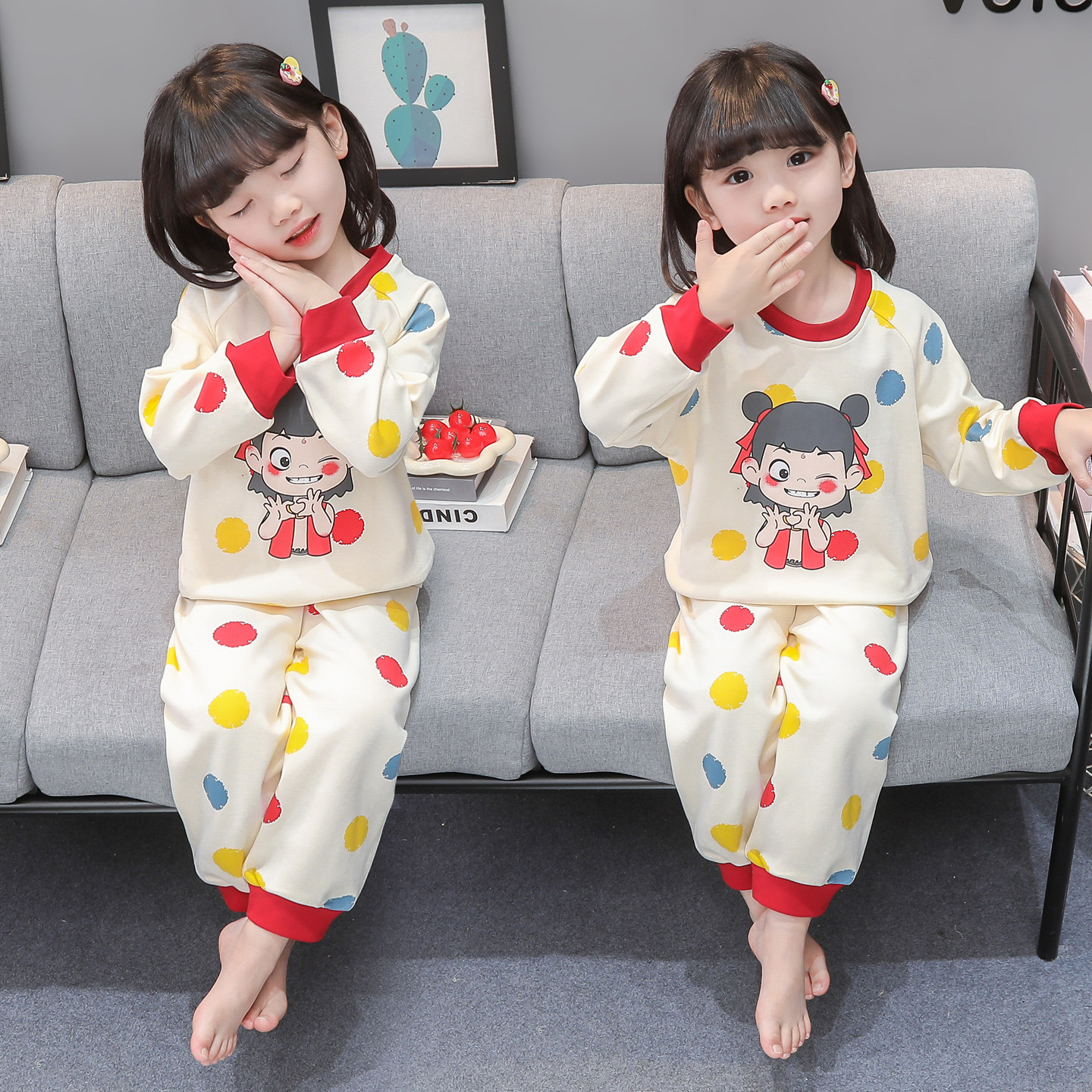 女童睡衣春秋冬季卡通家居服套装