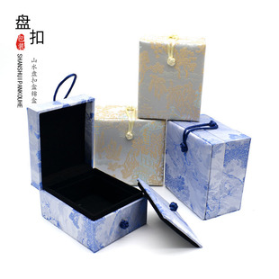 新款海峡风盘扣锦布盒珠宝首饰手镯手串收纳包装盒高档送人礼品盒